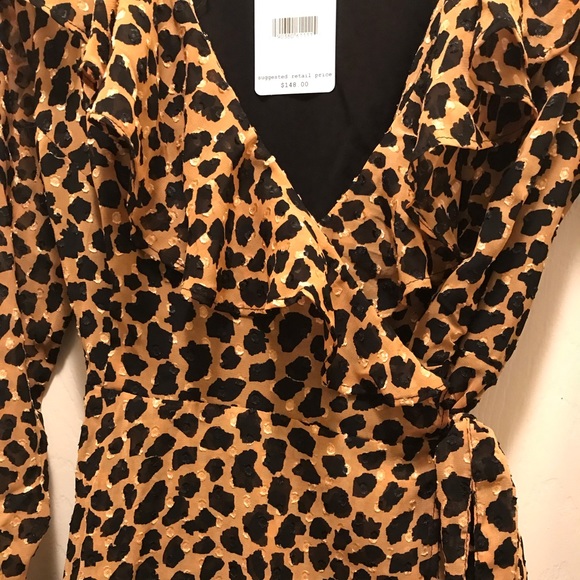 NWT FREE PROPLE LEOPARD RUFFLE WRAP DRESS, SZ SM/M - Picture 5 of 7